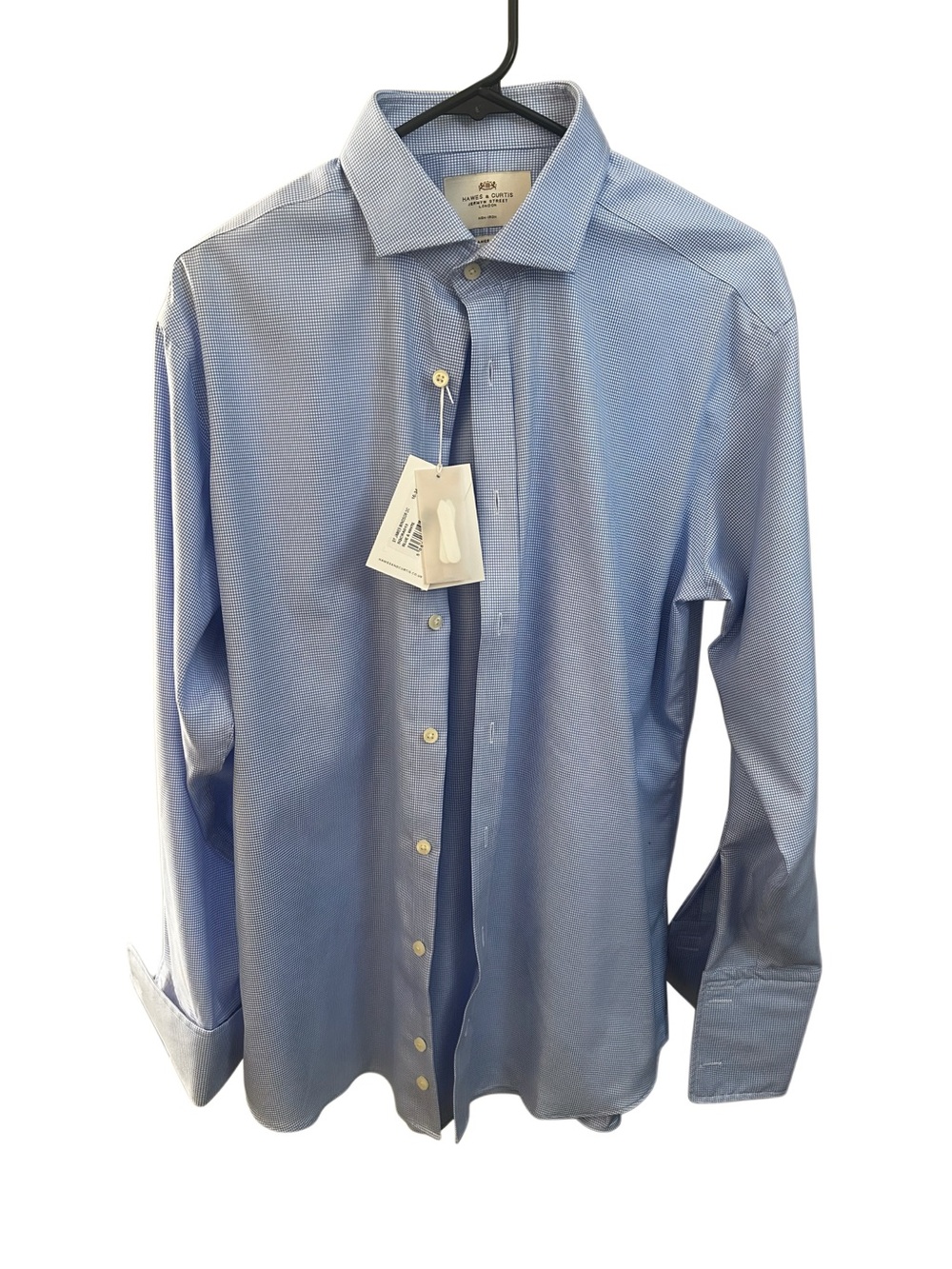 Hawes & Curtis Men's Light Blue dogtooth-Pattern Dress Shirt, double cuff